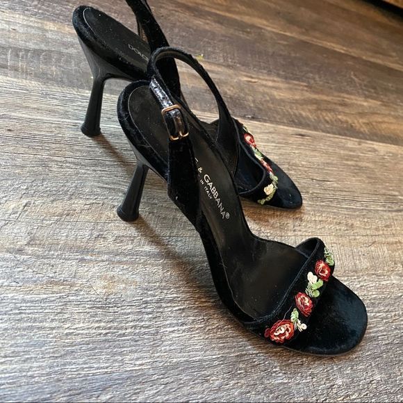 Vintage 90s Dolce & Gabbana Sequin Rose Heels - Picture 2 of 7